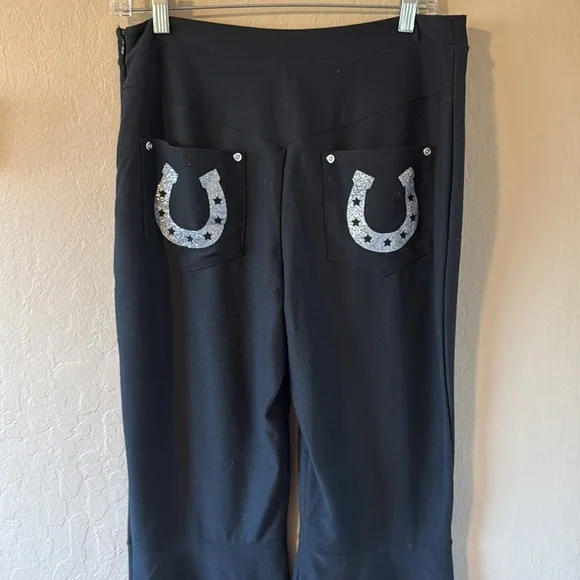 Spirit Women’s Bell Bottoms Black Pants Embroidery On Hem Large - Picture 5 of 14